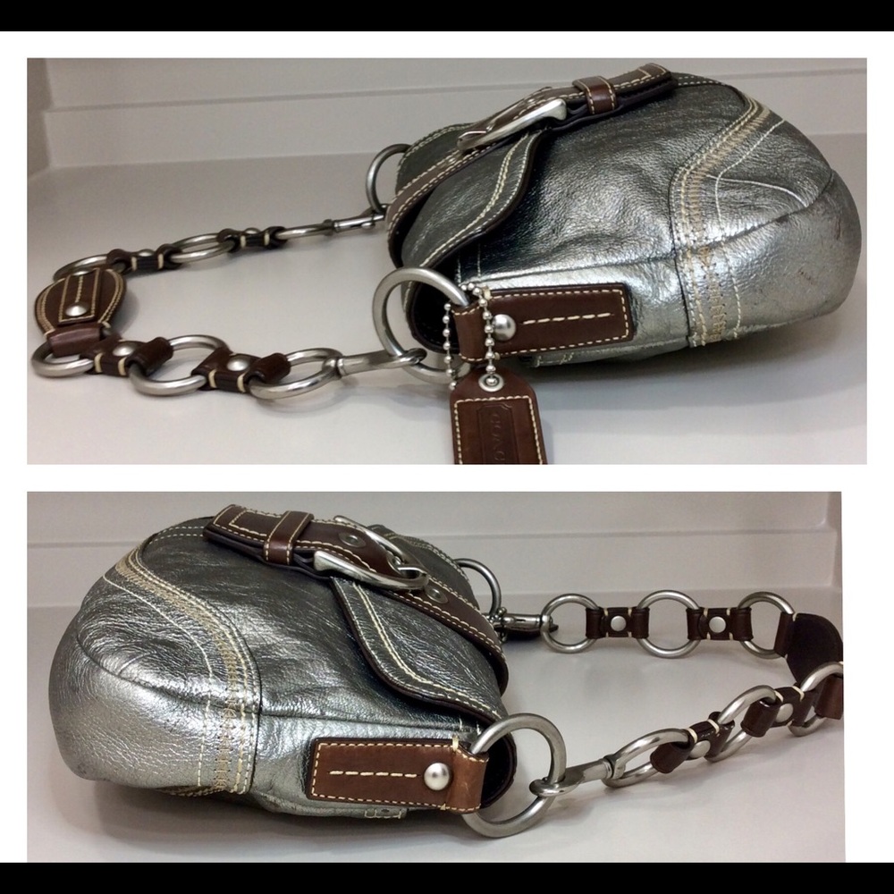 Rare Coach Soho Metallic Goat Leather Y2K Buckle Flap Shoulder Bag - Picture 12 of 17